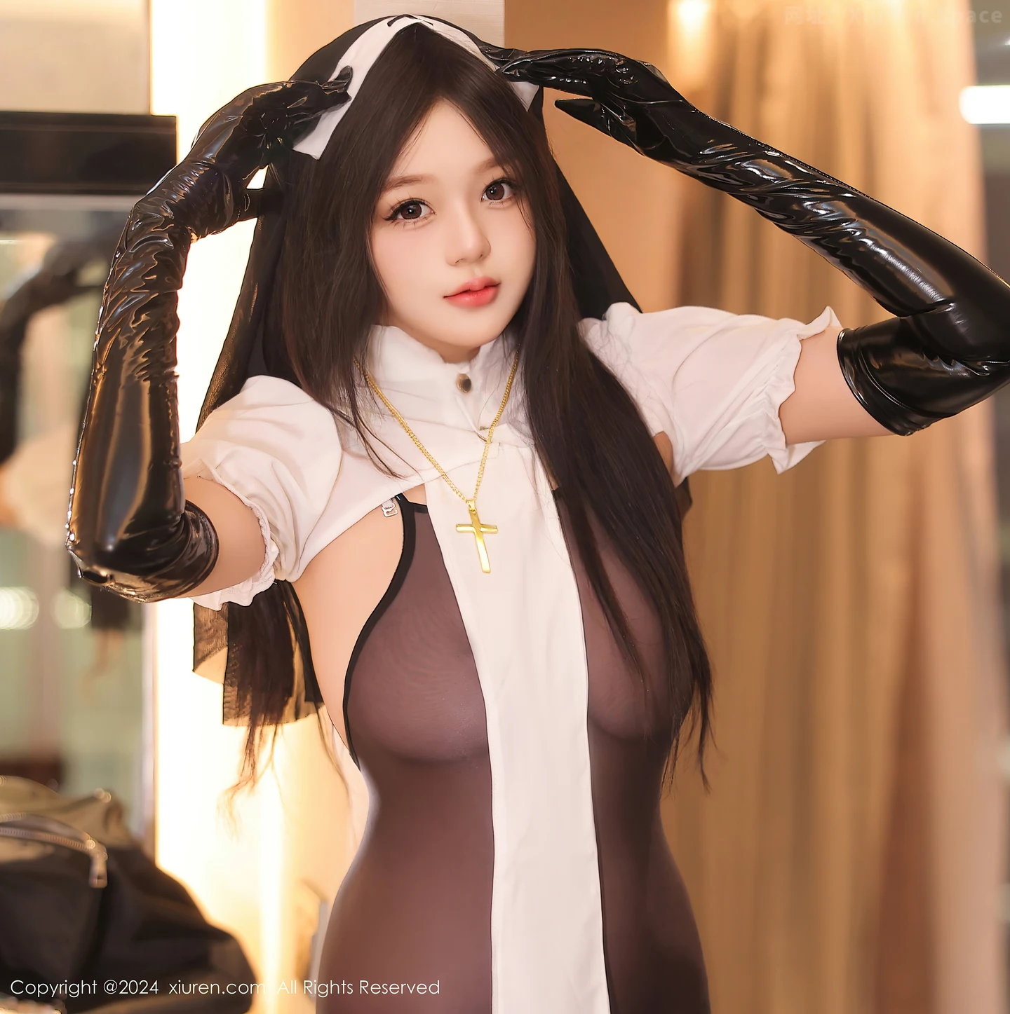 图片[6]-[XiuRen秀人网] VOL.9152 模特柚柚小奶瓶性感修女服饰露超薄连体黑丝秀凹凸身材诱惑写真64P-秀人网官方网站